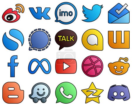 Illustration for Filled Line Style Social Media Icons google allo. mesenger and simple 20 Versatile icons - Royalty Free Image