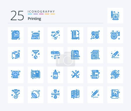 Téléchargez les illustrations : Printing 25 Blue Color icon pack including cmyk. print. product. paper. document - en licence libre de droit