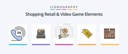 Téléchargez les illustrations : Shoping Retail And Video Game Elements Line Filled 5 Icon Pack Including shopping. label. fragile. badge. package. Creative Icons Design - en licence libre de droit