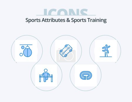 Illustration for Sports Atributes And Sports Training Blue Icon Pack 5 Icon Design. athlete. skateboard. track. skate. punching - Royalty Free Image
