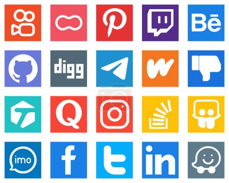 Illustration for 20 High Quality Social Media Icons such as quora; facebook; digg; dislike and wattpad icons. Modern and high quality - Royalty Free Image