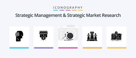 Téléchargez les illustrations : Strategic Management And Strategic Market Research Glyph 5 Icon Pack Including book. tactic. target. strategy. chess. Creative Icons Design - en licence libre de droit