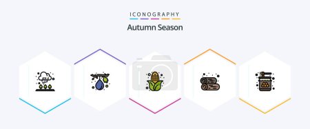 Téléchargez les illustrations : Autumn 25 FilledLine icon pack including honey. bee. autumn. firewood. countryside - en licence libre de droit