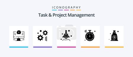 Ilustración de Task And Project Management Glyph 5 Icon Pack Including . direction . gear. compass . startup. Creative Icons Design - Imagen libre de derechos