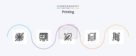 Illustration for Printing Line 5 Icon Pack Including catalog. server. eco. s. print d - Royalty Free Image