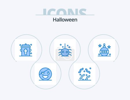 Ilustración de Halloween Blue Icon Pack 5 Icon Design. christmas. insect. worm. halloween. halloween icon - Imagen libre de derechos