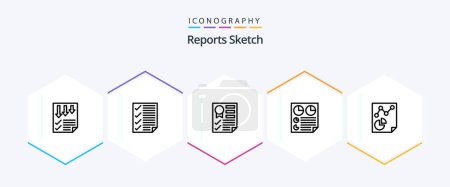 Illustration for Reports Sketch 25 Line icon pack including page. data. page. ribbon. page - Royalty Free Image
