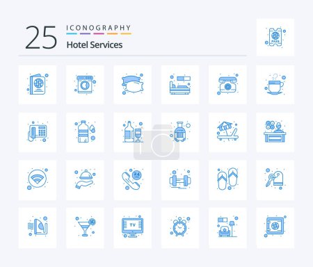 Téléchargez les illustrations : Hotel Services 25 Blue Color icon pack including telephone. landline. night. sleep. room - en licence libre de droit