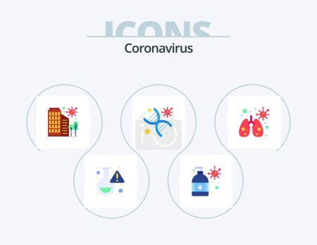 Ilustración de Coronavirus Flat Icon Pack 5 Icon Design. infedted. strand. building. genomic. dna - Imagen libre de derechos