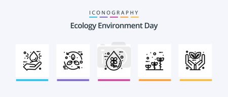 Téléchargez les illustrations : Ecology Line 5 Icon Pack Including solar. battery. leaf. water. eco. Creative Icons Design - en licence libre de droit