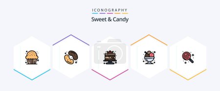 Illustration for Sweet And Candy 25 FilledLine icon pack including ice cream. dessert. sweets. cafe. pancake - Royalty Free Image