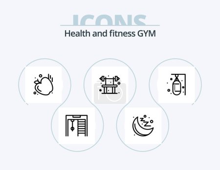 Téléchargez les illustrations : Gym Line Icon Pack 5 Icon Design. sports. exercise. weightlifting. note. board - en licence libre de droit