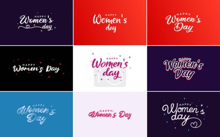 Illustration for Pink Happy Women's Day typographical design elements for use in international women's day concept minimalistic design; vector illustration - Royalty Free Image