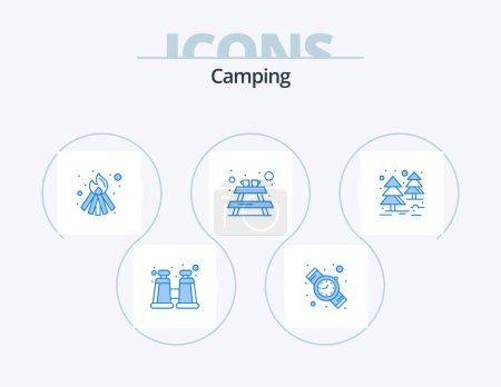 Illustration for Camping Blue Icon Pack 5 Icon Design. . . flame. tree. forest - Royalty Free Image