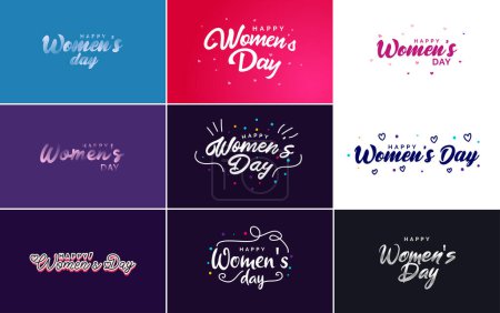 Téléchargez les illustrations : Abstract Happy Women's Day logo with a love vector design in pink. purple. and black colors - en licence libre de droit