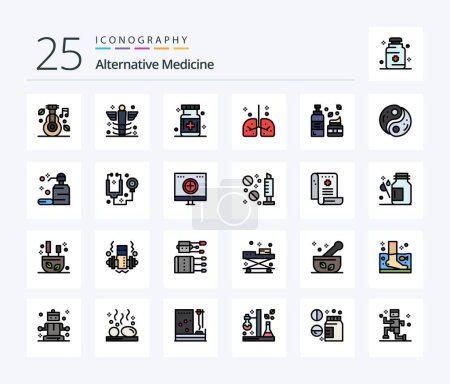 Téléchargez les illustrations : Alternative Medicine 25 Line Filled icon pack including lotion. cosmetics. medical. medicine. lungs - en licence libre de droit