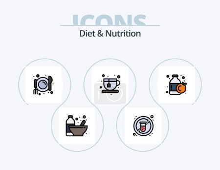 Illustration for Diet And Nutrition Line Filled Icon Pack 5 Icon Design. heart beat. diet. no. protein. fitness - Royalty Free Image