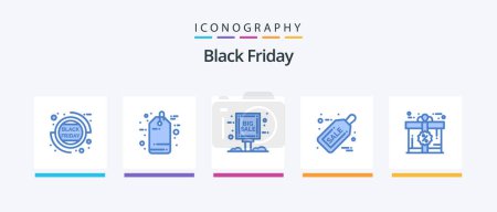 Téléchargez les illustrations : Black Friday Blue 5 Icon Pack Including card. ticket sale. board. discount. black friday. Creative Icons Design - en licence libre de droit