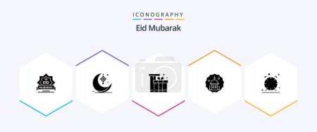 Ilustración de Eid Mubarak 25 Glyph icon pack including muslim. mosque. ribbon. shopping. package - Imagen libre de derechos
