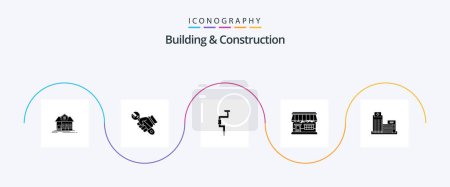 Téléchargez les photos : Building And Construction Glyph 5 Icon Pack Including store. online. hand. shop. tool - en image libre de droit
