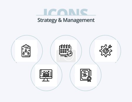 Téléchargez les illustrations : Strategy And Management Line Icon Pack 5 Icon Design. sign. board. achievement. success. team - en licence libre de droit