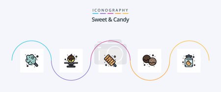 Téléchargez les illustrations : Sweet And Candy Line Filled Flat 5 Icon Pack Including sweets. dessert. marshmallow. food. donut - en licence libre de droit