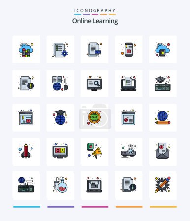 Téléchargez les illustrations : Creative Online Learning 25 Line FIlled icon pack  Such As cloud. smartphone. txt. mobile. knowledge - en licence libre de droit