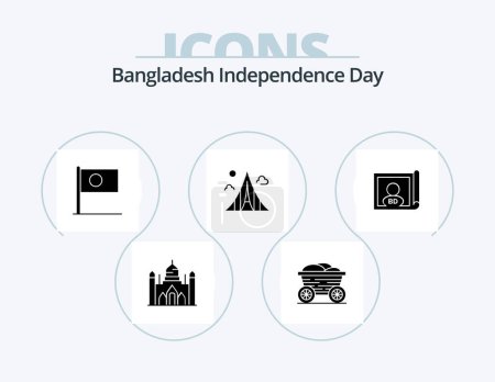 Téléchargez les illustrations : Bangladesh Independence Day Glyph Icon Pack 5 Icon Design. martyrs. estate. asian. construction. flag - en licence libre de droit