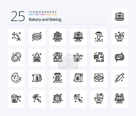 Illustration for Baking 25 Line icon pack including food. stand. birthday. cupsakes. cooking - Royalty Free Image