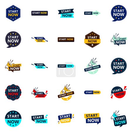 Téléchargez les illustrations : 25 High quality Typographic Designs for a premium call to action campaign Start Now - en licence libre de droit