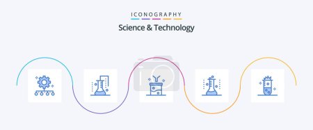 Téléchargez les illustrations : Science And Technology Blue 5 Icon Pack Including lab flask. chemical flask. science of matter. raw information. data filtering - en licence libre de droit