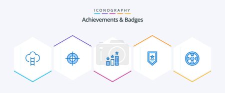 Ilustración de Achievements and Badges 25 Blue icon pack including achievement. star. target. prize. positions - Imagen libre de derechos