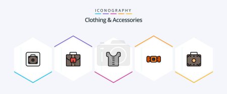 Illustration for Clothing and Accessories 25 FilledLine icon pack including . luggage. clothes. briefcase. hipster - Royalty Free Image
