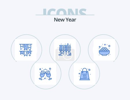 Téléchargez les illustrations : New Year Blue Icon Pack 5 Icon Design. grocery. party time. year. new year. party - en licence libre de droit
