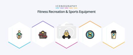 Illustration for Fitness Recreation And Sports Equipment 25 FilledLine icon pack including dieting. banned. sport. ban. kettlebell - Royalty Free Image