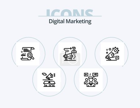 Ilustración de Digital Marketing Line Icon Pack 5 Icon Design. email. advertising. finance. facebook. computer - Imagen libre de derechos