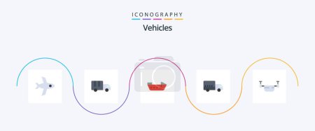 Téléchargez les illustrations : Vehicles Flat 5 Icon Pack Including vehicles. outline. speed. drone. truck - en licence libre de droit