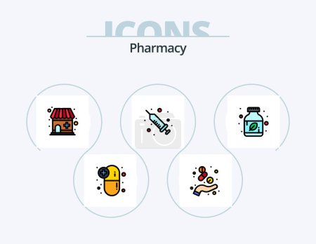 Ilustración de Pharmacy Line Filled Icon Pack 5 Icon Design. sugar. level. digital. medical. injection - Imagen libre de derechos