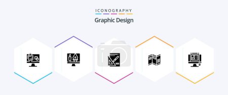 Téléchargez les illustrations : Graphic Design 25 Glyph icon pack including map . crop . success. layout - en licence libre de droit