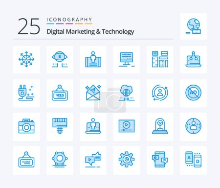 Illustration for Digital Marketing And Technology 25 Blue Color icon pack including content. marketing. digital. online. social - Royalty Free Image