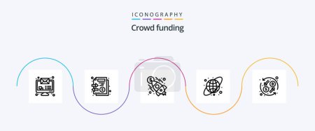 Ilustración de Crowdfunding Line 5 Icon Pack Including transformation. currency exchange. launch. currency. circular grid - Imagen libre de derechos