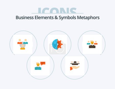 Téléchargez les illustrations : Business Elements And Symbols Metaphors Flat Icon Pack 5 Icon Design. business. globe. lunch. gear. office - en licence libre de droit