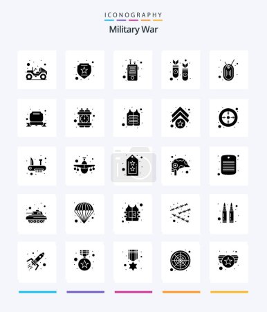 Illustration for Creative Military War 25 Glyph Solid Black icon pack  Such As badge. war. communication. rocket. missles - Royalty Free Image