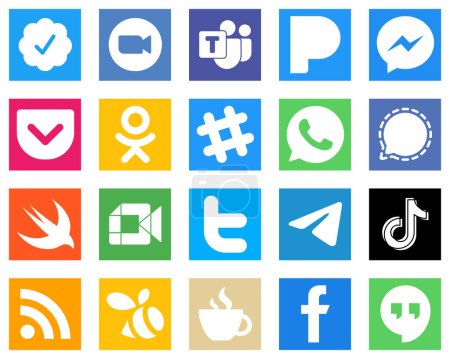Illustration for 20 Unique Social Media Icons such as signal; messenger; whatsapp and odnoklassniki icons. Versatile and premium - Royalty Free Image
