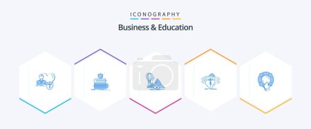 Illustration for Business And Education 25 Blue icon pack including medical. insurance. books. balloons. mountains - Royalty Free Image