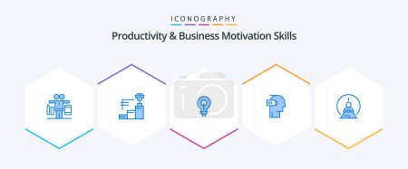 Illustration for Productivity And Business Motivation Skills 25 Blue icon pack including mind. low. bulb. exhaustion. inspirating - Royalty Free Image