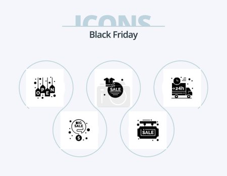 Téléchargez les illustrations : Black Friday Glyph Icon Pack 5 Icon Design. sale. discount. shop. clothes. tag - en licence libre de droit