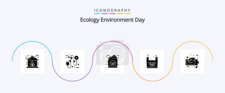 Téléchargez les illustrations : Ecology Glyph 5 Icon Pack Including ecology. shopping. bio. ecommerce. bag - en licence libre de droit