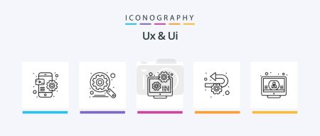 Téléchargez les illustrations : Ux And Ui Line 5 Icon Pack Including profile. account. design. place. map. Creative Icons Design - en licence libre de droit