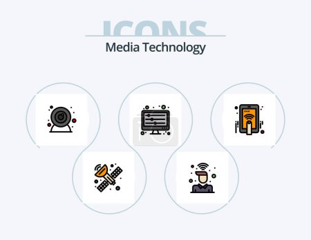 Téléchargez les illustrations : Media Technology Line Filled Icon Pack 5 Icon Design. film. system. equalizer. media. hardware - en licence libre de droit